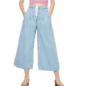 TOPSHOP MOTO Pleat Tie Crop Wide-Leg Jeans